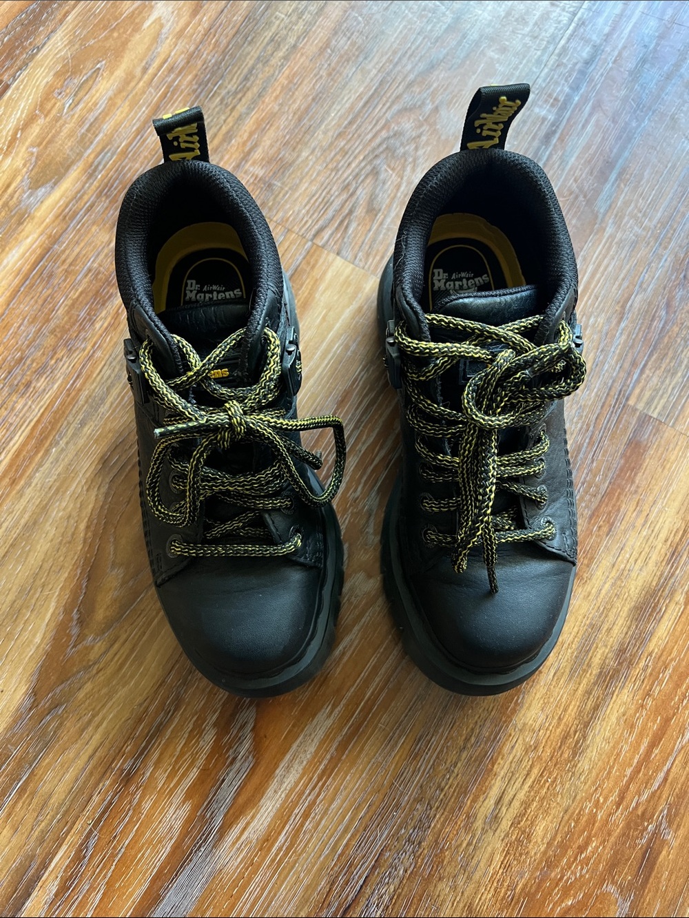 Dr. Martens Black Work-Style Lace-Up Boots with Yellow Accents